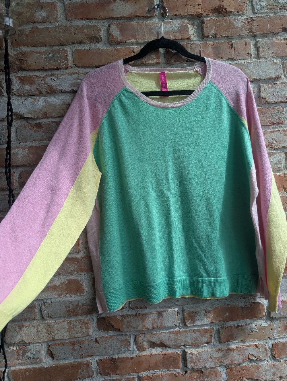 Pastel Colorblock Scoop Neck Sweater - Mint, Pink & Yellow